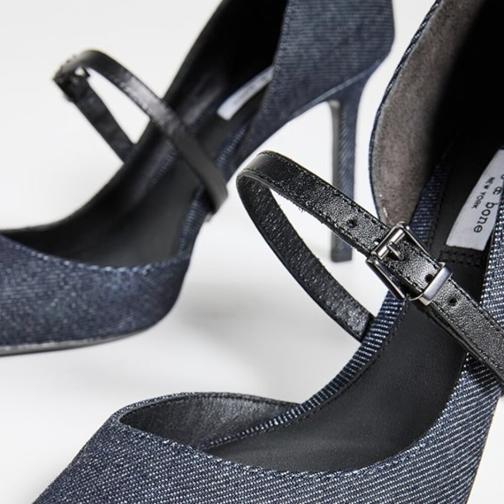 Rag & Bone Denim D'Orsay Heels with Leather Strap